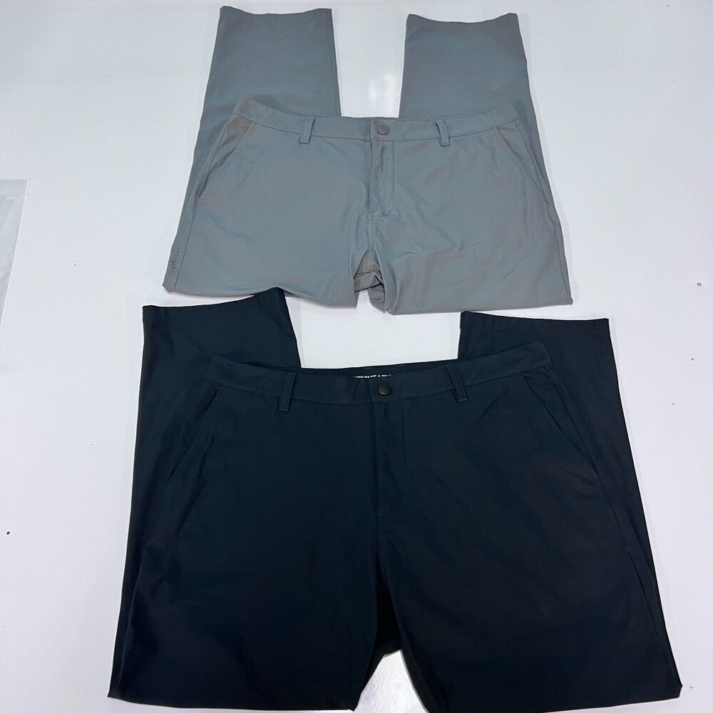 Rhone Commuter Classic Pants lot of 2 Pair Mens 35x27 Black Gray Stretch Chino